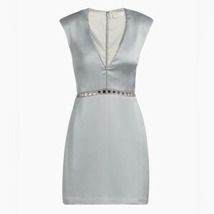 Ramy Brook Teigan Satin Embellished Minidress Dove Grey Women’s Size 10
